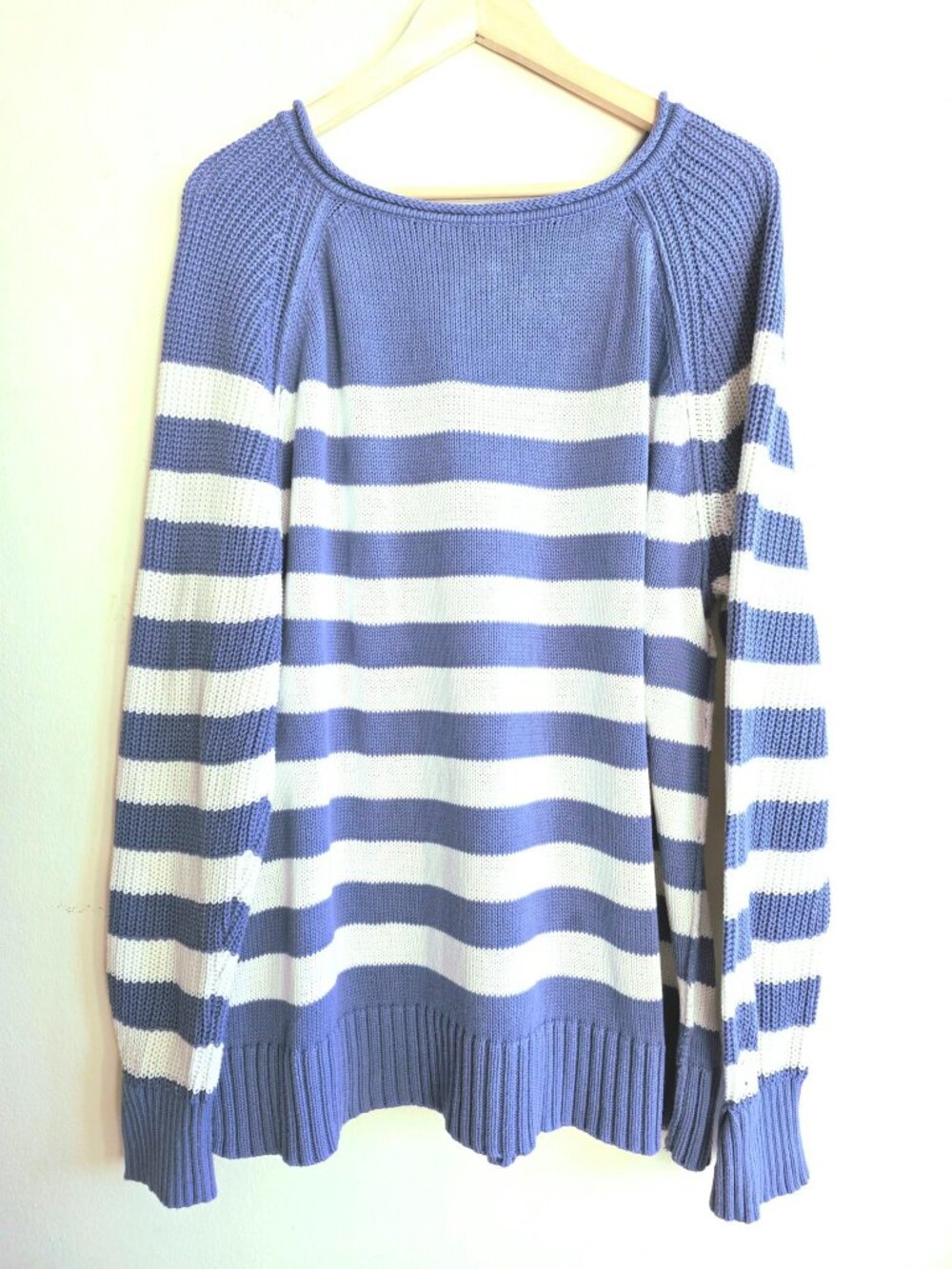 Aerie Bistro Striped Knit Oversized Boat Neck 100% Cotton Size L Nautical